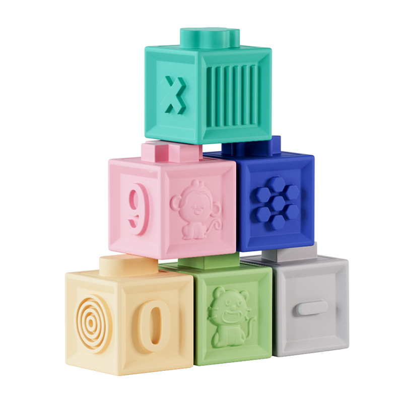 Baby soft rubber building blocks can bite puzzle building blocks toys early education 6-12 months bite music silicone factory direct sales