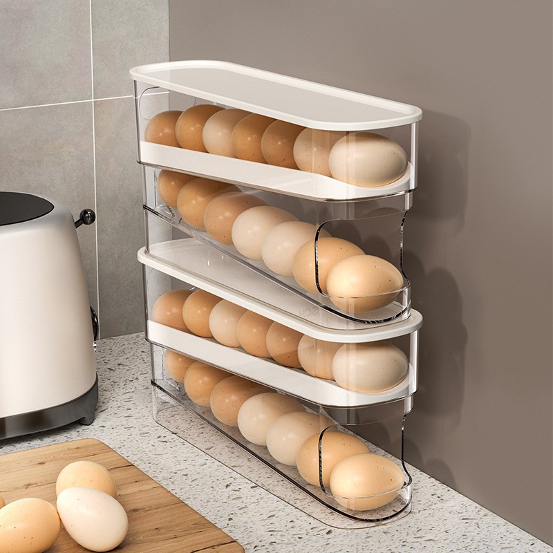 Light Luxury Slide Egg Box Refrigerator Special Finishing Artifact Egg Rack Roll Egg Box Double-Layer Gap Anti-Drop