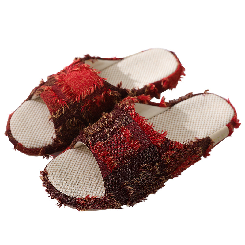 Linen slippers basin bottom slippers soft bottom mute home spring and summer Four Seasons couple breathable cotton linen slippers non-slip breathable