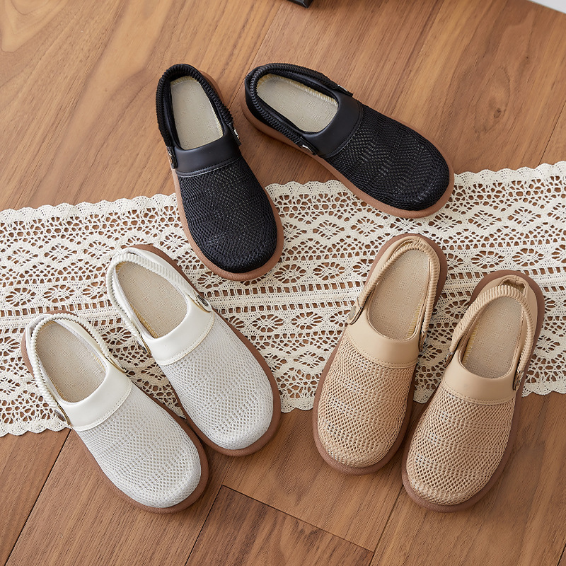 Slippers for Women, Summer Outer Wear, Breathable Cotton and Linen Slip-On Casual Shoes, Artistic Outdoor Half-Slippers, Comfortable Mom Shoes for Women