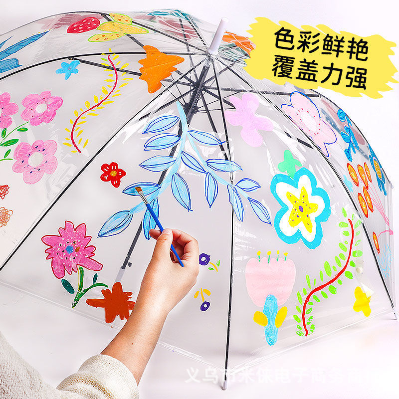 diy hand-painted transparent umbrella children's painting umbrella blank graffiti transparent white kindergarten studio Creative umbrella