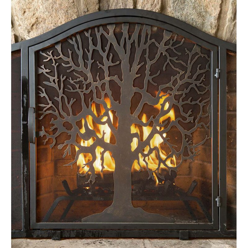 American Style Pastoral Wrought Iron with Door Wall Furnace Door Screen Partition Household Fire-proof Fire Bar Tree-shaped Fireplace Decorative Door