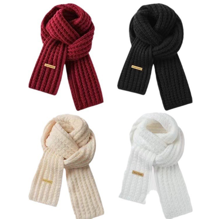Girls' Scarf 2025 New Winter Warm Thick Knitted Scarf Fashionable Versatile Christmas Neck Warmer Double-Sided Scarf