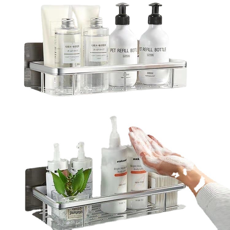 Bathroom Triangle Storage Rack Without Punching Space Aluminum Bathroom Corner Corner Suction Cup Rectangular Black Storage Rack