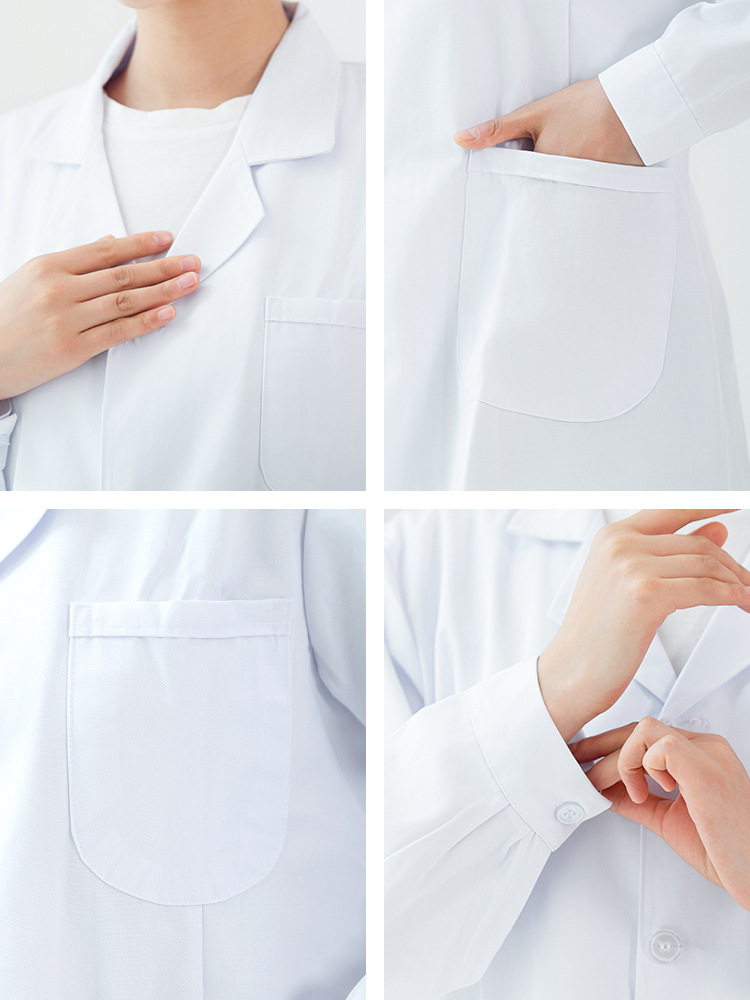 Long-Sleeved White Coat College Student Lab Coat Logo Men's and Women's Slim Laboratory Food White Coat Work Clothes