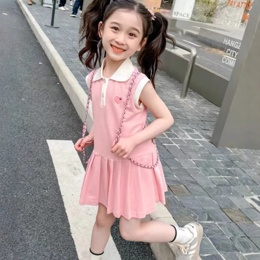 Girls Sleeveless dress Foreign Trade 2025 Love Polo dress Stylish Fashion Princess Dress Summer Short-sleeved Dress