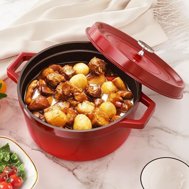 New Style Enamel Pot Cooking Pot Household Stew Pot Soup Pot Cast Iron Pot Large Capacity Micro-pressure Double-ear Soup Pot Non-stick Pot