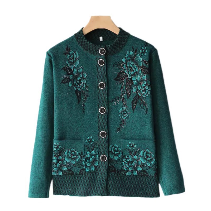 Source Factory Grandma Knitwear for the Elderly Spring Autumn Winter Tops for Middle-Aged and Elderly Mothers Women's Knitwear Cardigan Jacket