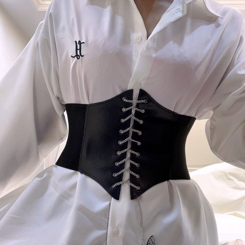 New Style Women's Ultra-Wide Palace-Style Waist Belt with Bowknot, Chain Embroidery, Slimming Elastic Waistband for Waist Cinching