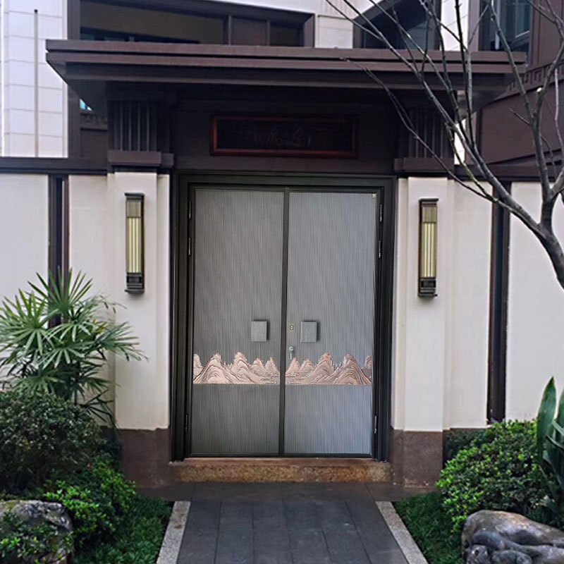 Cast Aluminum Door for Home Villa, Double-Door Entrance Door, Finely Carved Armored Door, Anti-Theft Door