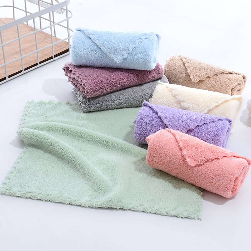Square Towel 30*30 High-Density Coral Velvet Kidsren's Face Wash Towel Absorbent Logo Gift Welfare Kindergarten Rag
