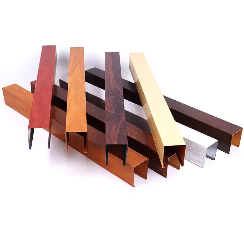 Aluminum Fangtong Tiefangtong Factory Aluminum Ceiling Grille Curtain Wall Square Tube U-Groove Wood Grain Transfer Spray Ceiling Decoration