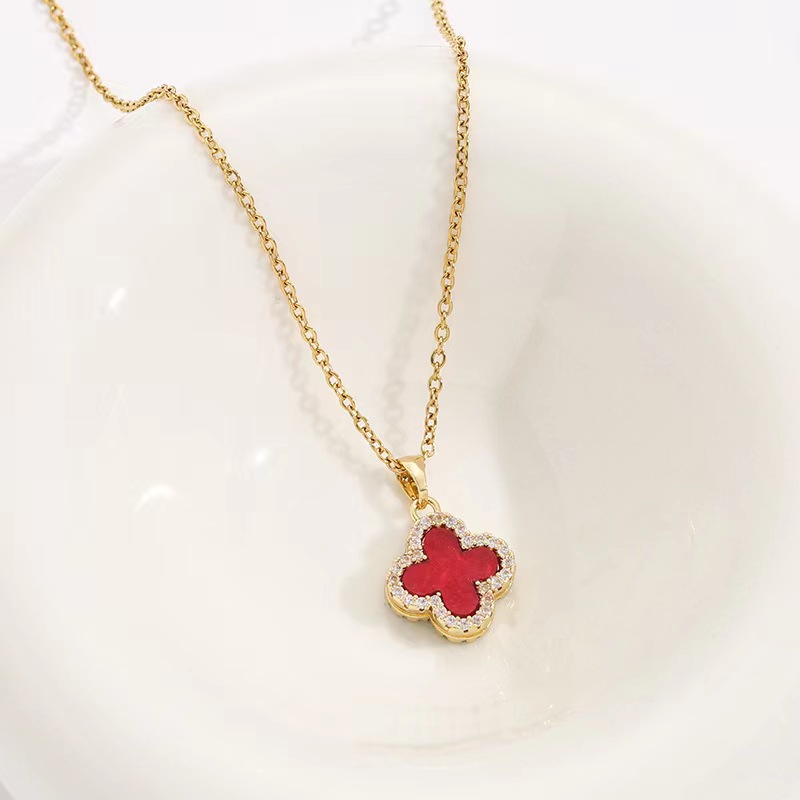 Japanese and Korean Style Fashionable Simple Four-Leaf Clover Necklace Women's Niche Design Accessible Luxury Versatile High-End Jewelry [Titanium Steel]