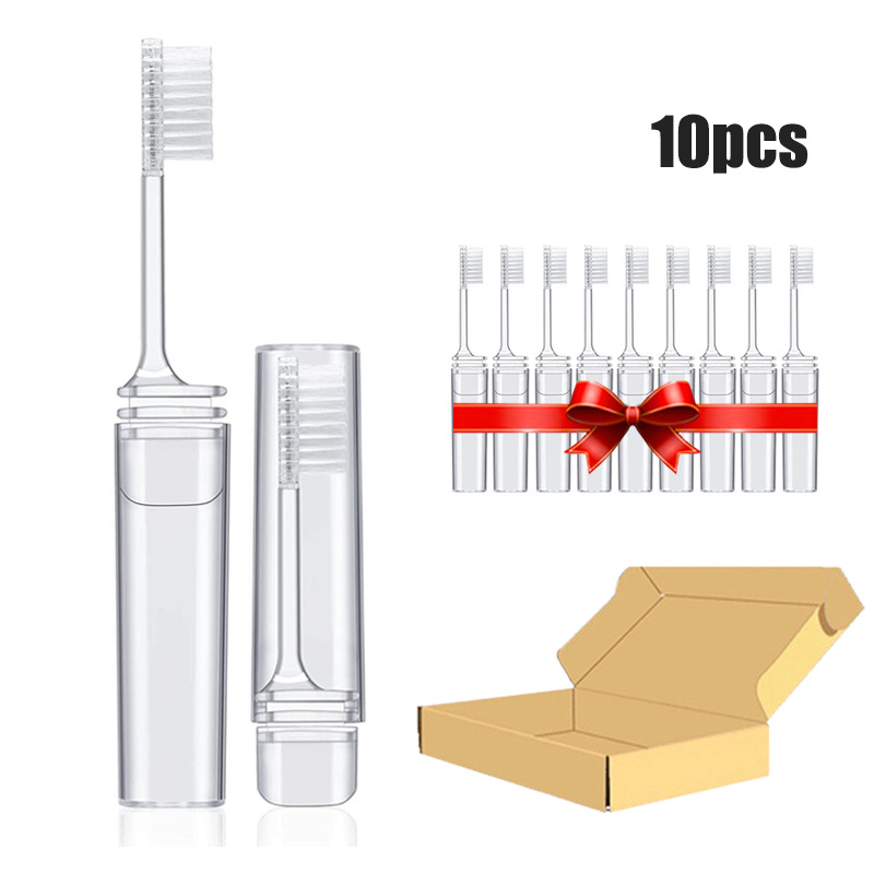 Набор из 10 складных зубных щеток для путешествий, портативная прозрачная зубная щетка для гостиниц и бизнес-поездок