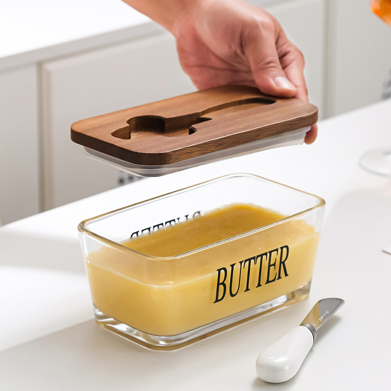 Foreign trade glass sealed butter box with lid spatula household high color value butter box cheese sealed fresh-keeping box