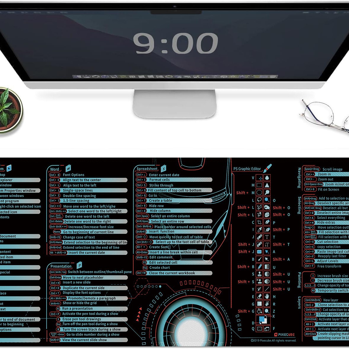 Shortcut Mouse Pad Dirt-resistant Oversized Keyboard Pad for Boys Game E-sports Pad Office Table Pad Double-sided Non-slip