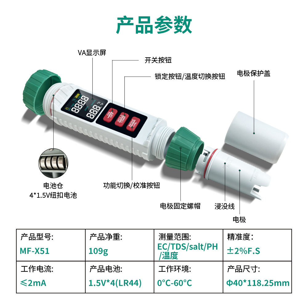Manufacturer's New Spot 5-in-1 Water Quality Tester Salinity/Ph/Ec/Tds Water Quality Testing Pen Home Portable