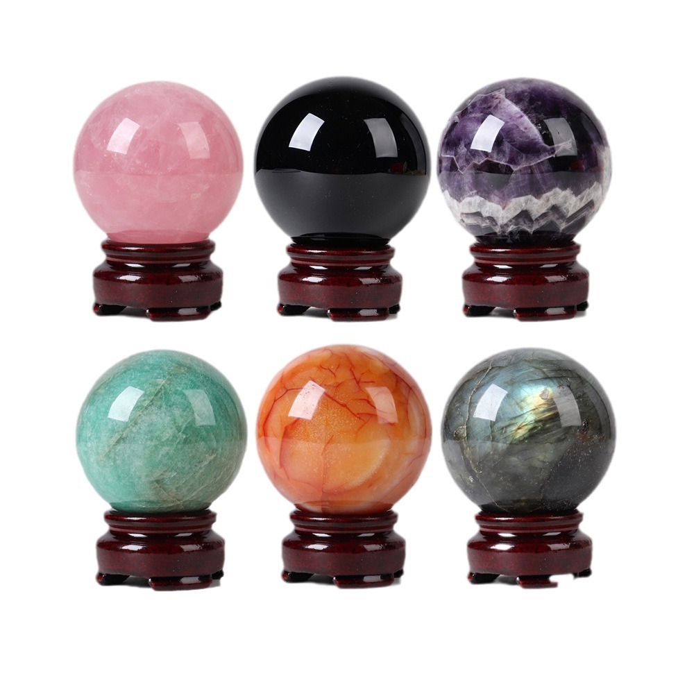 East China Sea Natural Crystal Ball Ornaments Crystal Stone Grinding Ball Home Office Desktop Ornaments Send Base
