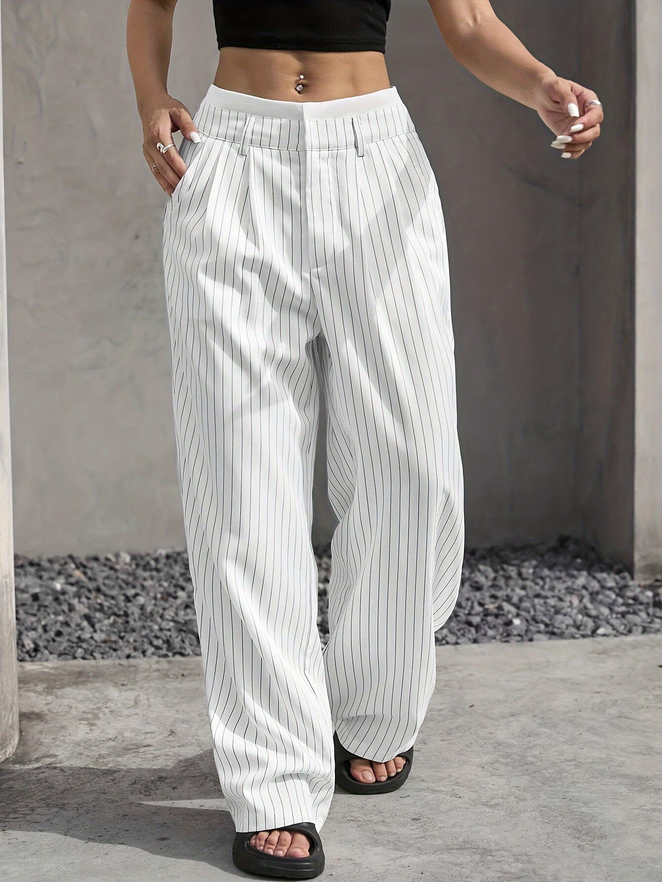 2025 Women's Trousers Spring and Summer New Cross-Border Casual Trousers Drapedy Straight Suit Trousers High Waist Stitching Simple