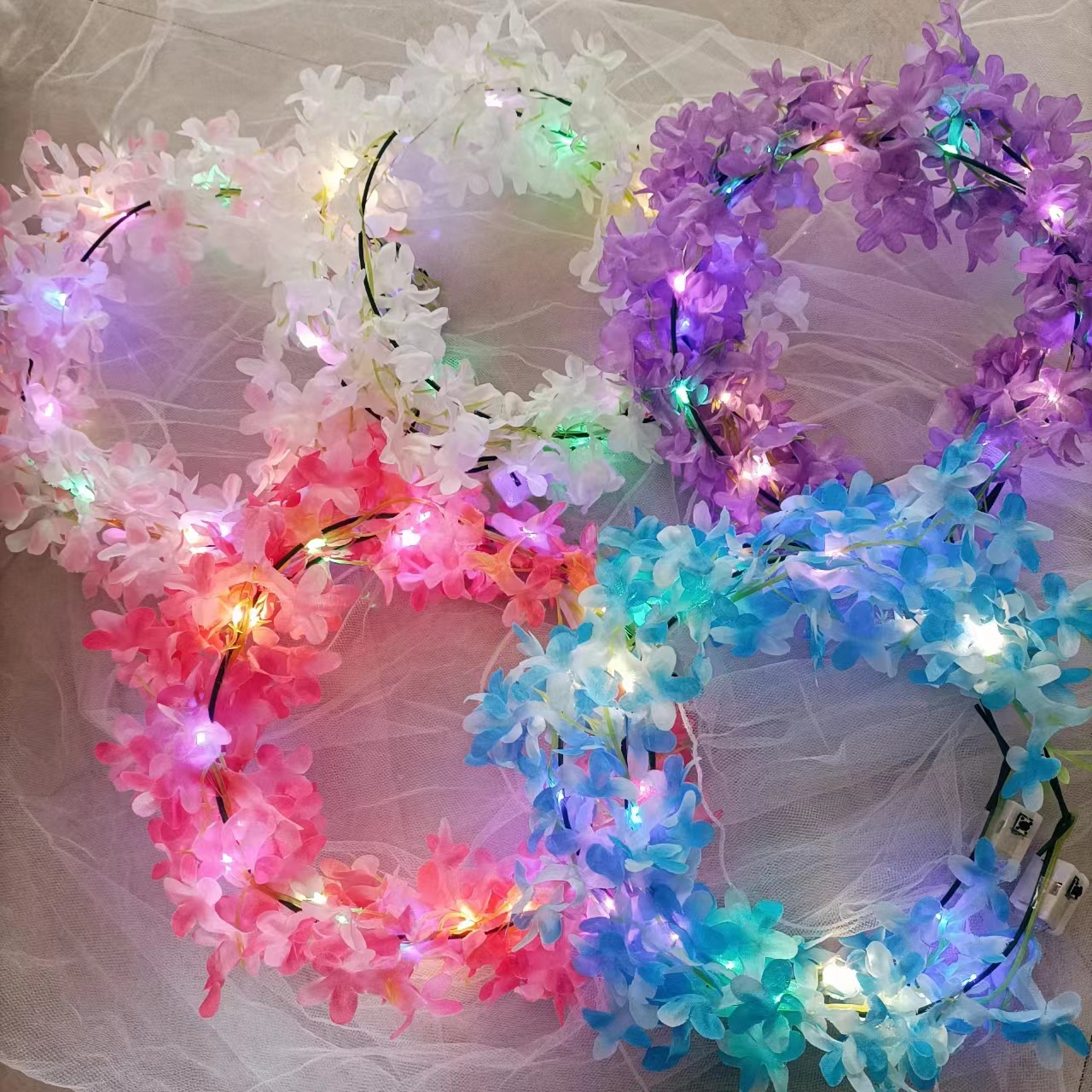 New Mori cross-border Hawaiian luminous colorful garland hair accessories super fairy headband out of scenic spots photo wholesale
