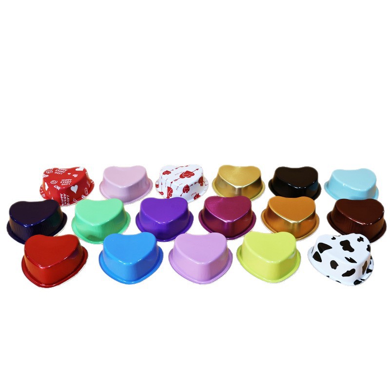 100ml Heart-Shaped Aluminum Foil Cup with Lid Valentine's Day Baking Packaging Cake High Temperature Resistant Dessert Tin Foil Box Manufacturer