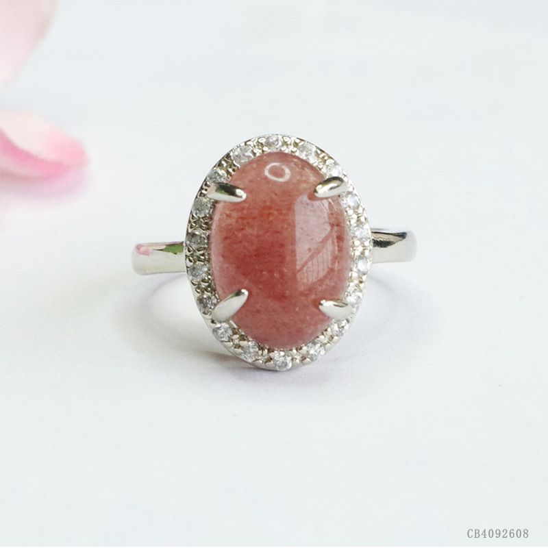 Кольцо из натурального кристалла, клубничный кристалл, оптовая продажа