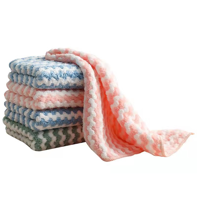 [Hot Selling] Striped Rag, Coral Velvet, Non-Stick, Lint-Free Dish Towel, Thickeneded Bamboo Fiber Cleaning Towel