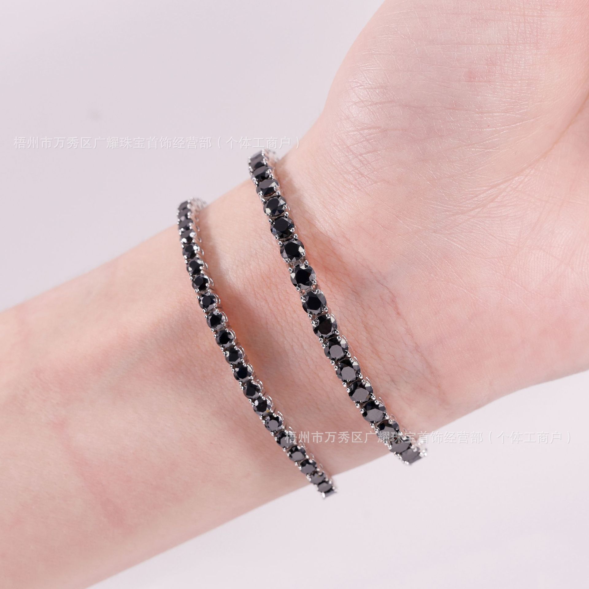European and American Popular 2Mm-6.5Mm Black Moissanite Tennis Chain S925 Silver Inlaid Moissanite Fashion Personalized Bracelet