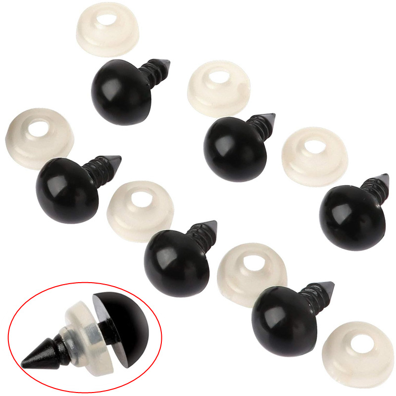 Stuffed Doll Plastic Black Safety Eyes DIY Teddy Bear Toy Decoration Threaded Eyes Nose with Gasket