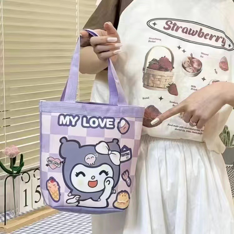 Cute Graffiti Bucket Bag ins Printed Cylindrical Bag Canvas Lunch Bag Korean Style Girl Hand Lunch Box Mommy Bag