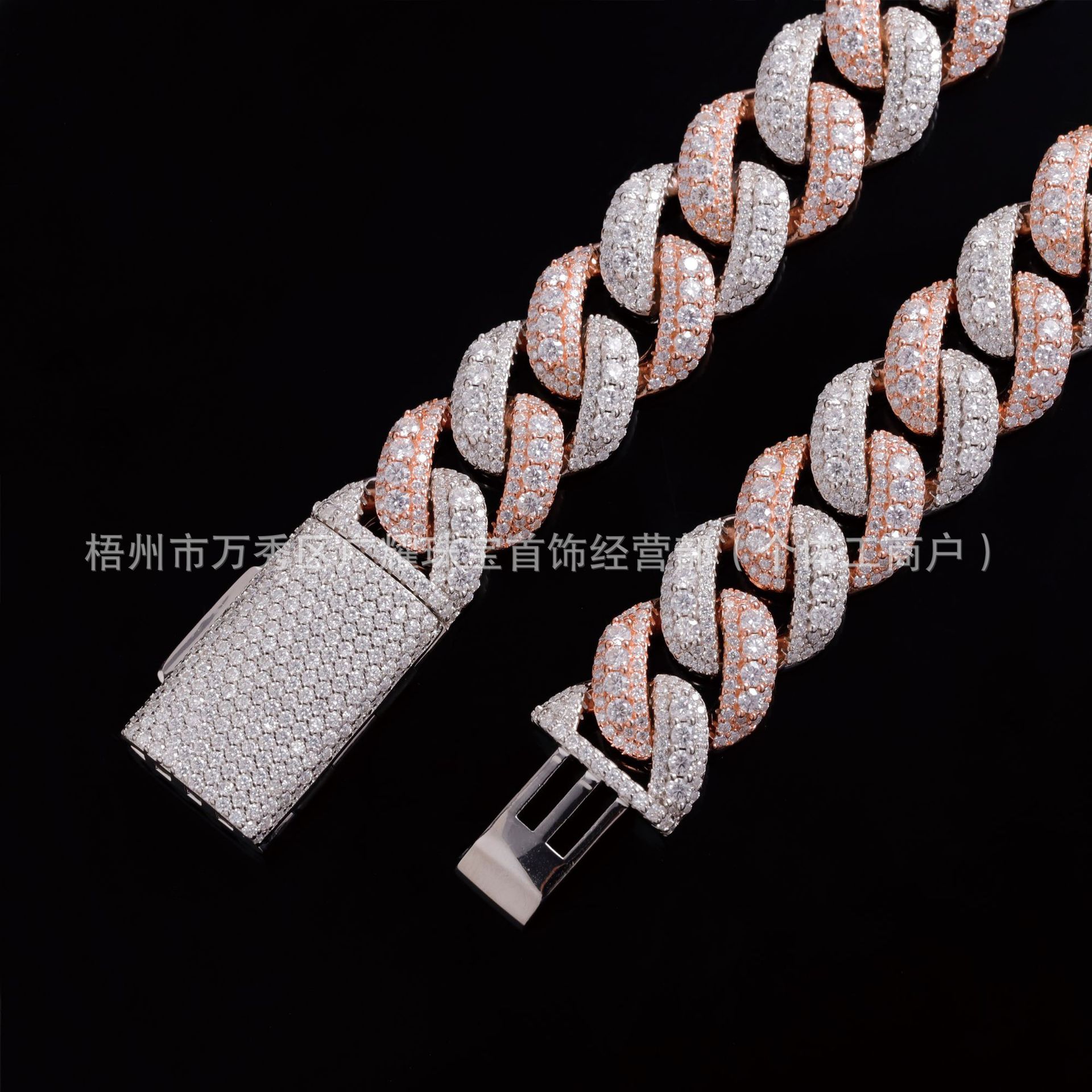 European and American Popular Two-Tone Diamond-Shaped S925 Silver Fully Encrusted Moissanite Cuban Chain Necklace Hip-Hop Style Unisex Necklace