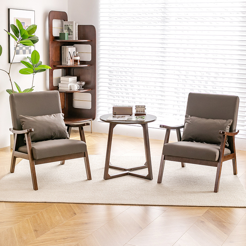 Japanese-Style Fabric Small Sofa, Modern Solid Wood Table and Chair Set for Guesthouses and Hotels, Café Meeting Chair, Japanese-Style Design
