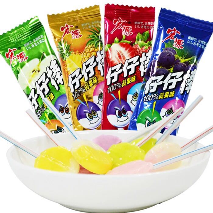 Post-80S Generation Nostalgic Snacks Hongyuan Zaizai Stick Fruit Candy Flavored Lollipops Available in Various Flavors
