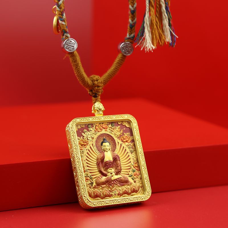 Трехмерный Будда амулет рельеф Тханка Гао коробка Восемь Стражей Золотой Портативный кулон ожерелье Зодиак Будда статуя