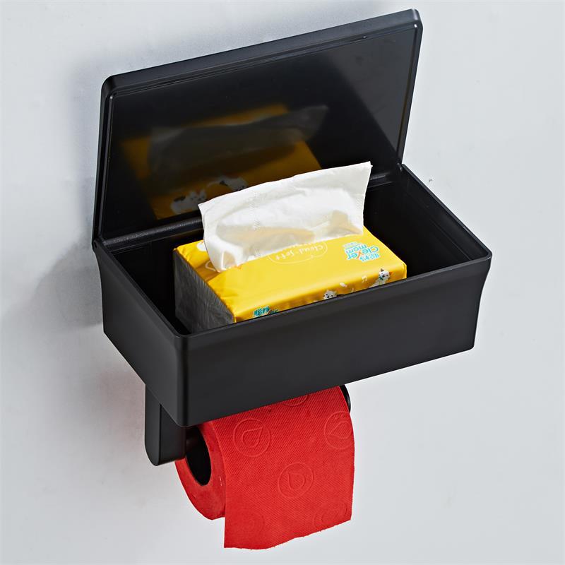 Black Tissue Box Holder Bathroom Roll Paper Holder Warm Tissue Box Roll Paper Box Bathroom Hardware Pendant Wall-Mounted Storage Rack