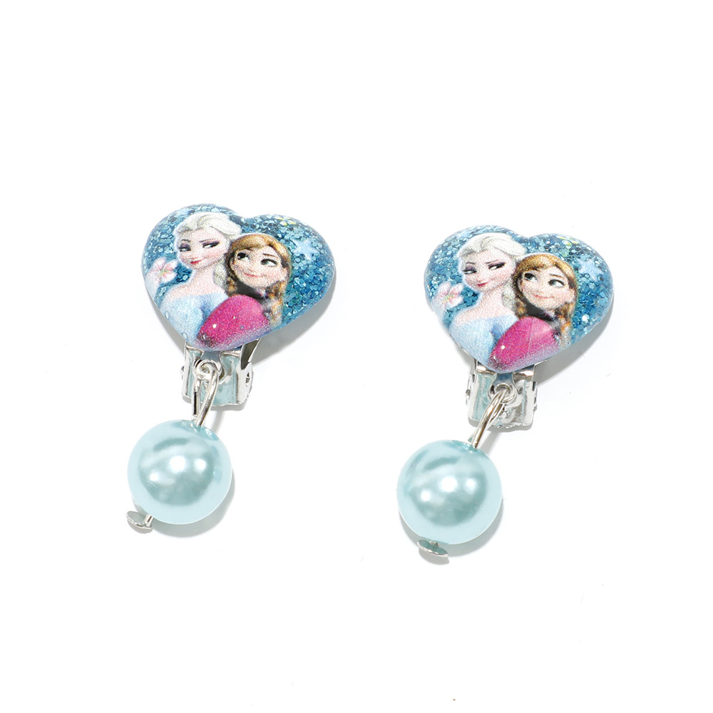 Cross-border new cute children's ear clip anti-pain lovely Pearl Princess ear clip cartoon Little Girl earrings wholesale