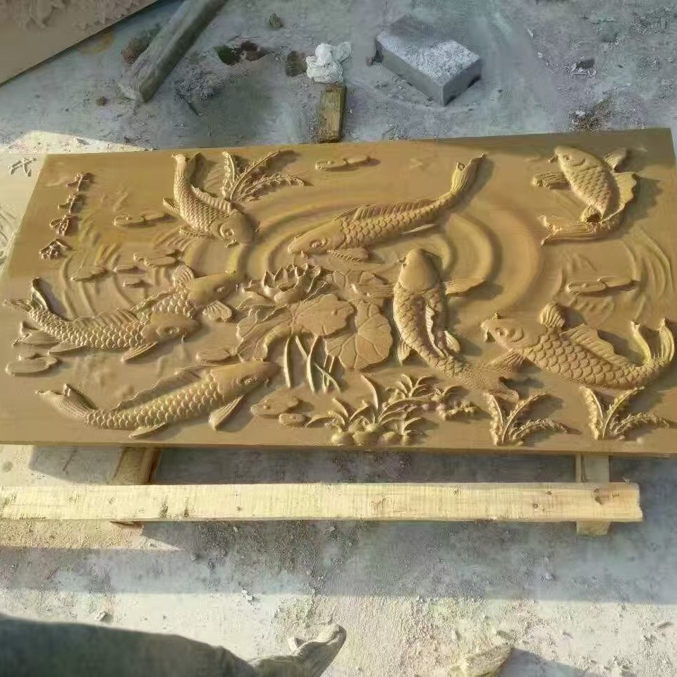 Shandong Yellow Sandstone Hard Yellow Sandstone Art Wall Carving Negative Carving and Relief