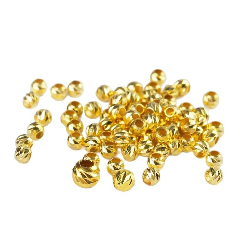 18K Gold Engraved Beads Au750 Colored Gold Engraved Beads Spacer Beads DIY Handmade Accessories Drainage Style Braided Rope Bracelet Wholesale