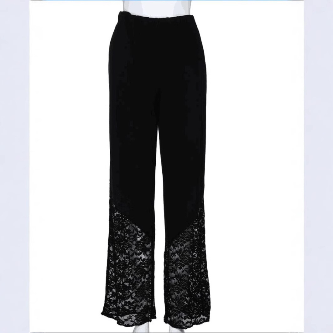 2023 plus size women's casual pants Amazon AliExpress hot women's lace chubby girl wide leg pants
