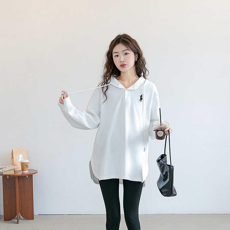 Spring new maternity clothes Korean style hooded maternity sweater long sleeve T-shirt loose casual mid-length plus size base