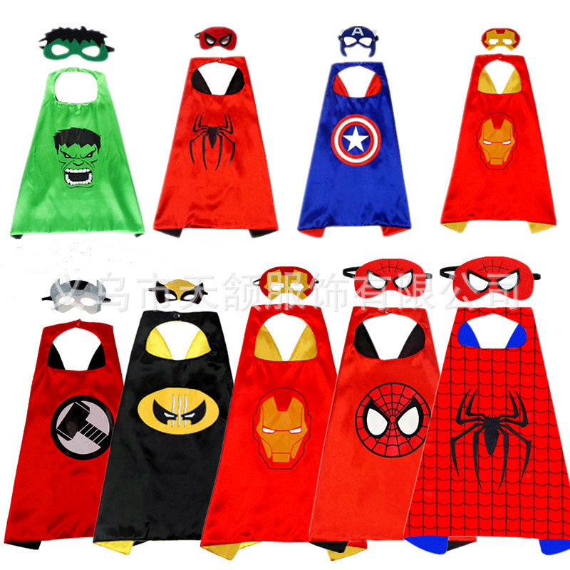 Печатный супергеройский плащ для детей, косплей, плащ с липучкой, двойной слой