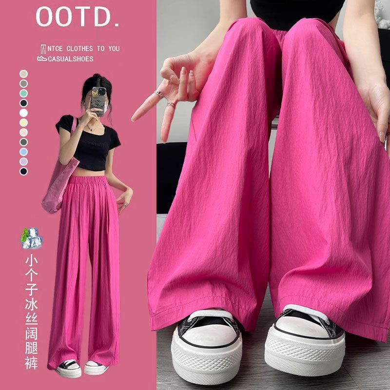 Летние брюки из льняного шелка Ямамото для женщин, стиль лени 2025 года, новые высокие свободные повседневные прямые широкие брюки дофамин