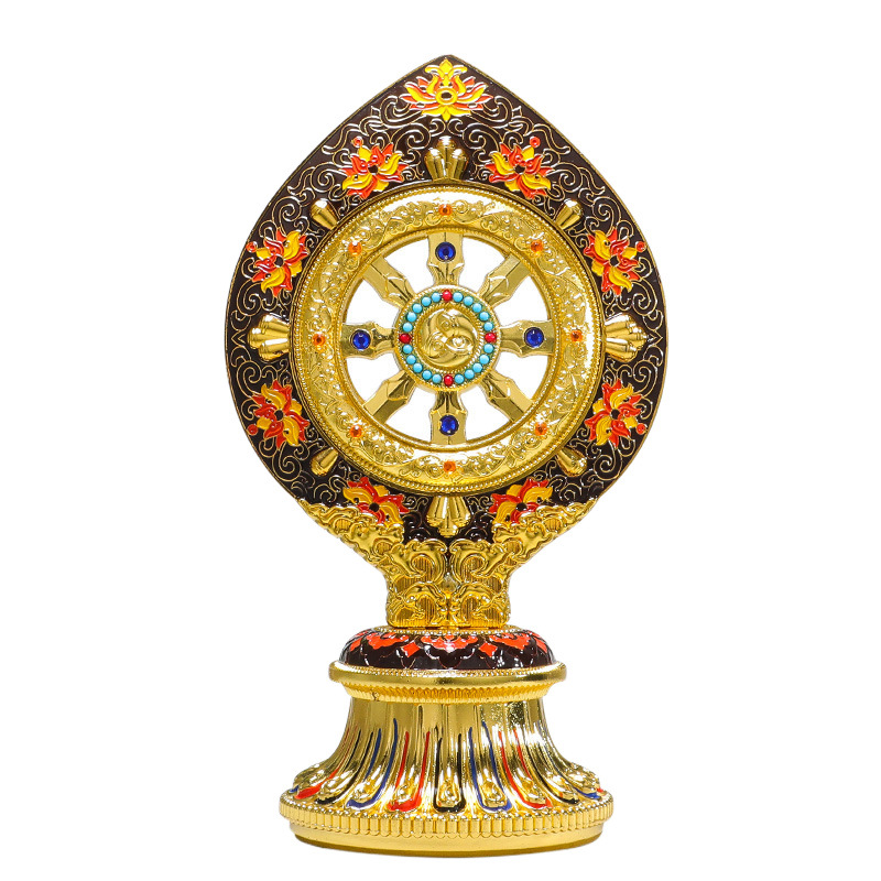 Falun Xizang Tantra Supplies Enamel Painted Transfer Method Golden Wheel King Seven Government Treasures Home Buddha Front Ornaments for Repair