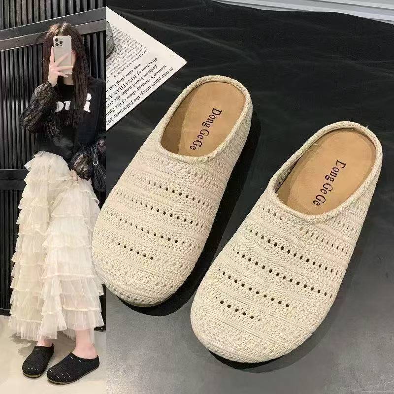 Мюли закрытые носки в французском стиле для женщин, полые дышащие полусапожки для женщин, летние уличные мюли с толстой подошвой