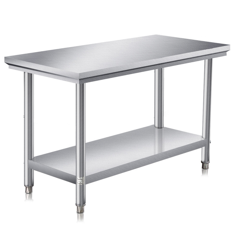 Double-Layer Stainless Steel Workbench Kitchen Commercial Stainless Steel Countertop Rectangular Vegetable Cutting Table Kitchen Utensils Loading Table