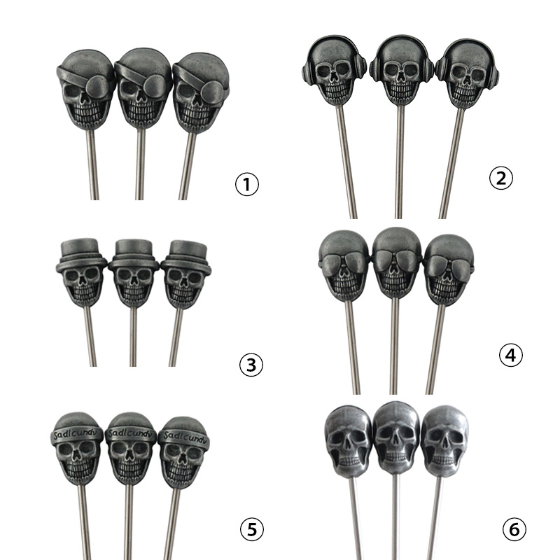 304 metal skull fruit salad snack stick bar Shaker creative shape fruit needle