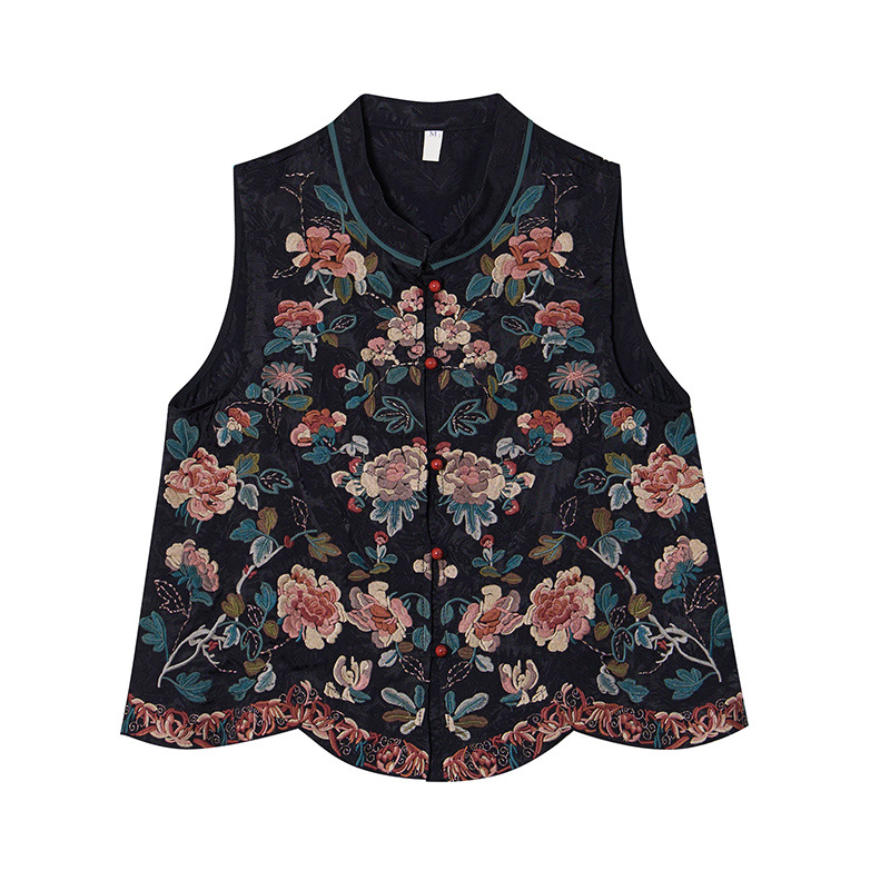 Ethnic style women's heavy-duty embroidered vest women's new Jacquard brocade embroidered vest sleeveless vest coat