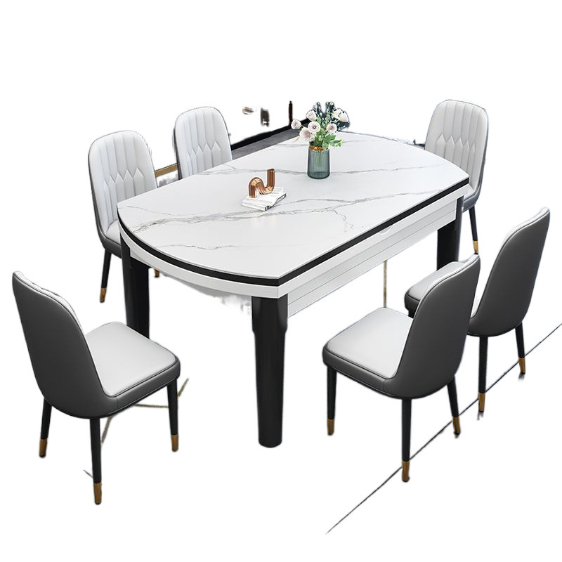 Rock Plate Dining Table Dining Chair Combination Small Apartment Simple Modern Household Solid Wood Dining Table Round Table Retractable Folding