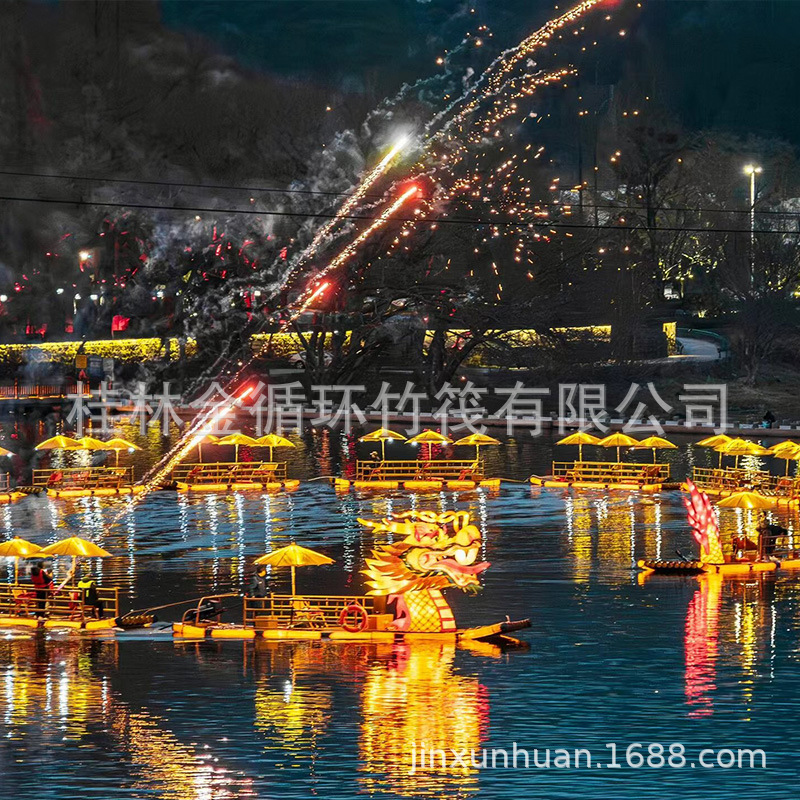 Гигантская драконья лодка для парада в Сяоюньшань, туристическая аттракция, бамбуковая плот