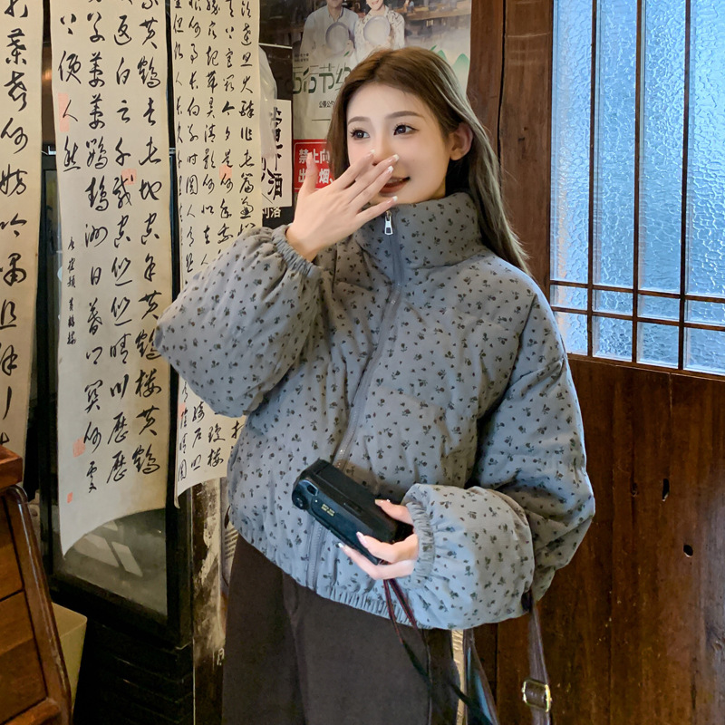 Korean Style Fresh Style Floral Collar Cotton-padded Coat Women's Winter New Design Sense Loose Thickened Student Cotton-padded Short Coat